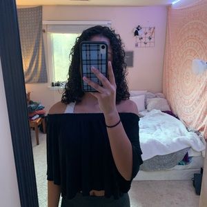Black Flowy Off-the-Shoulder Top